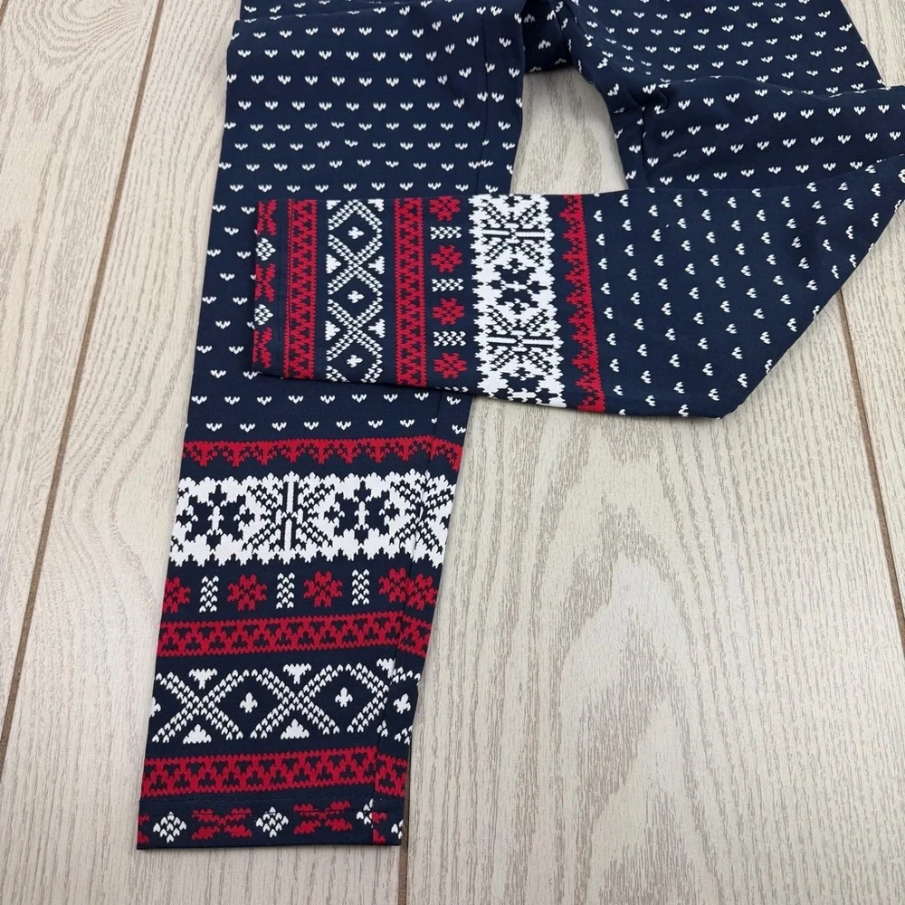 Polo Ralph Lauren Girls Fair Isle Stretch Jersey Legging XL 16 Navy & Red $40